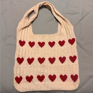 Chic Heart Patterned Cream and Red Tote Bag